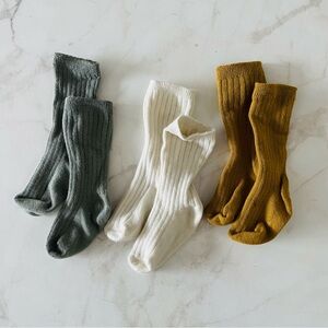 Rylee + Cru Baby Socks Ribbed Set of Three Sage Mustard and Cream
